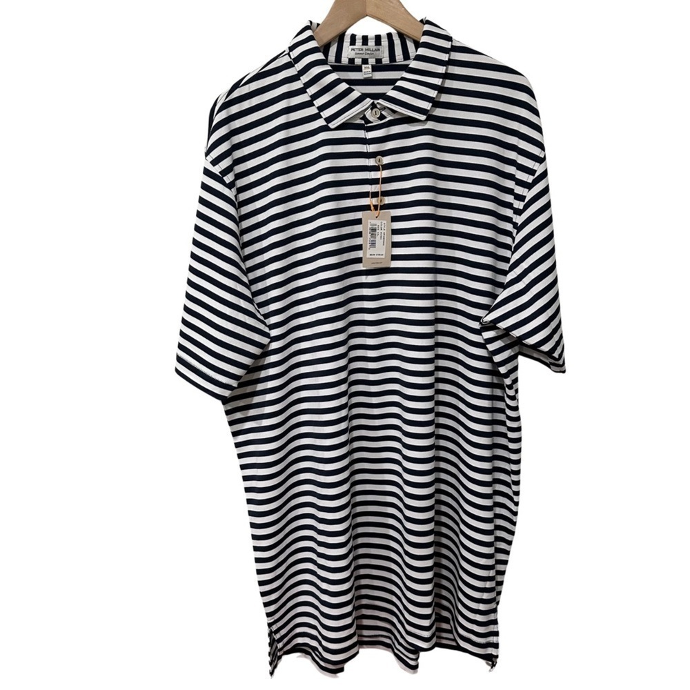 Peter Millar Summer Comfort Thick Stripe Polo Blue And White SZ XXL Nautical NWT